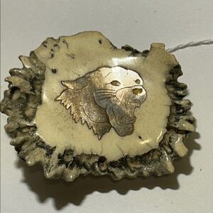 Vintage elk antler belt buckle inlay my lion silver burr rosette